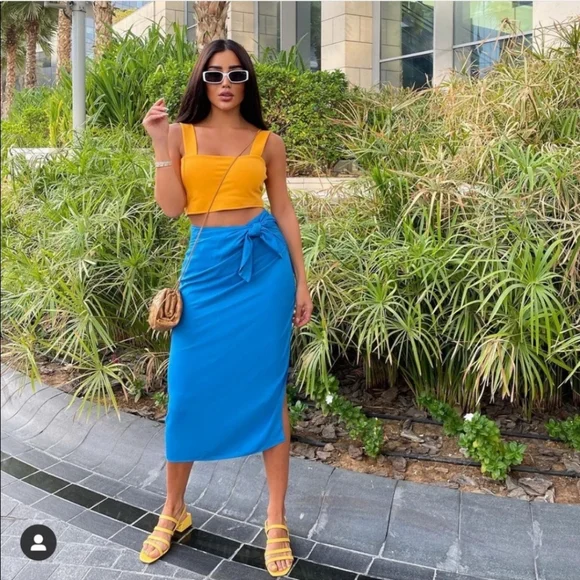 Zara * wrap midi knot blue skirt - Picture 14 of 16